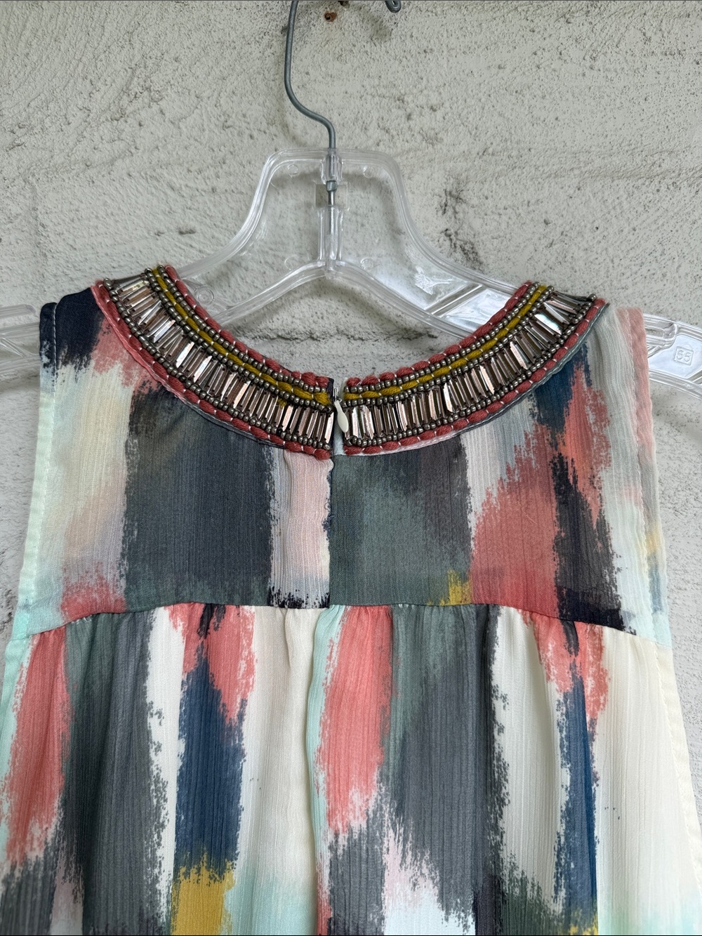 Anthropologie HD in Paris Beaded Brushstroke Chiffon Swing Shift Dress Size 6 - Picture 7 of 13